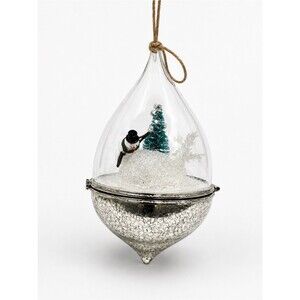 Lighted Glass Winter Snow Globe Diorama Ornament with Snowman & Christmas Tree